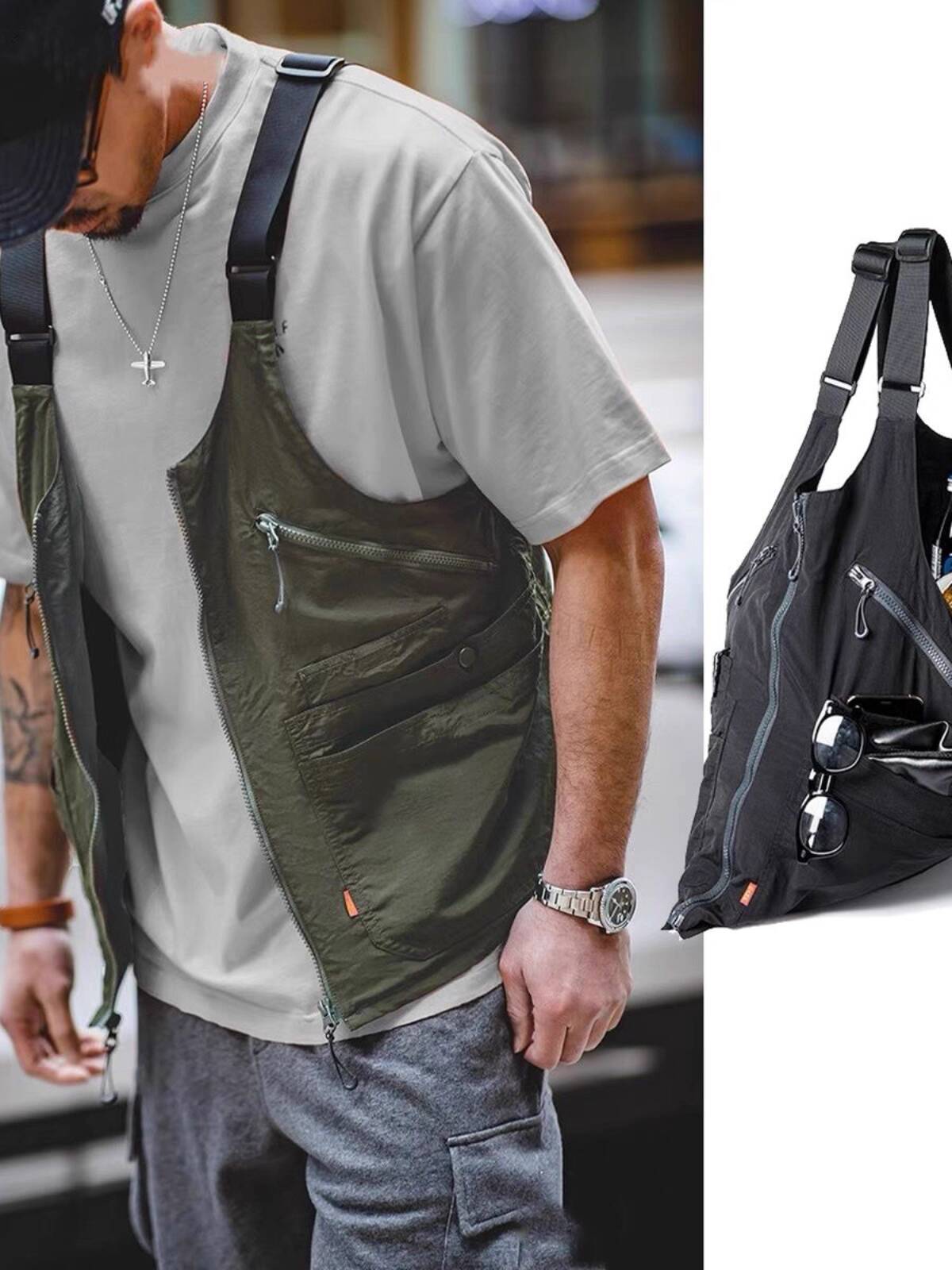 Retro Gaming Jacket - Chaleco Cargo Retro Funcional para Hombre,