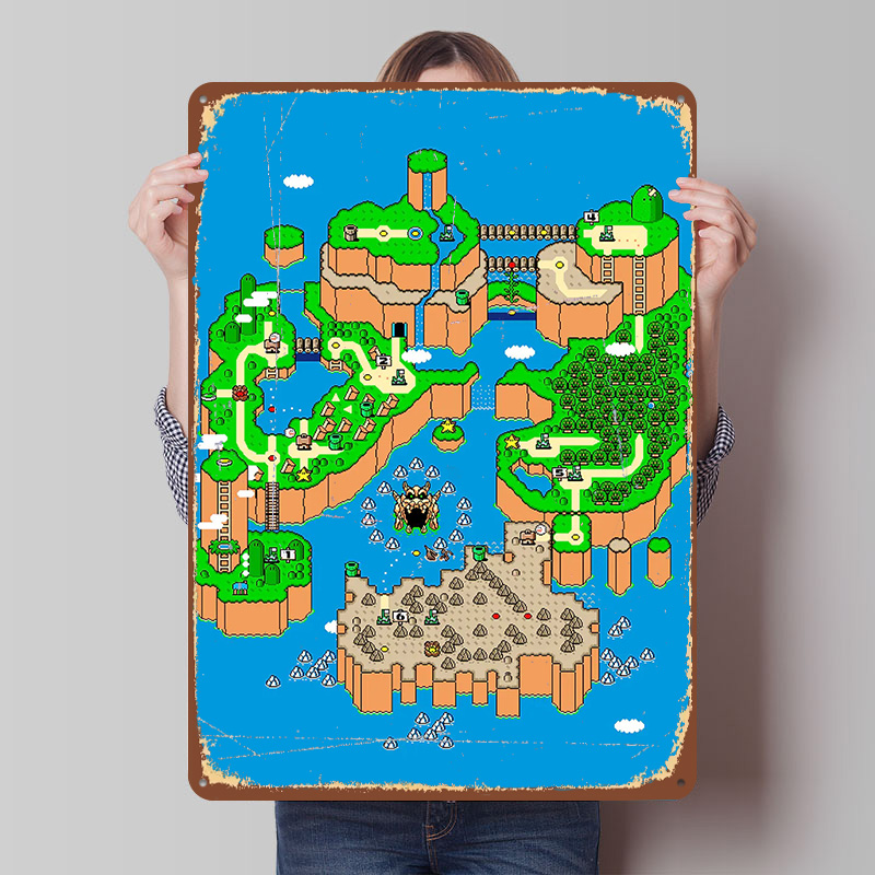 Retro Gaming Island - Póster Metálico de Dinosaur Land, Arte