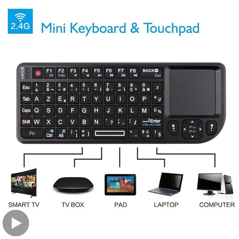 Retro Gaming Tv Box - Mini teclado inalámbrico retroiluminado Azerty francés
