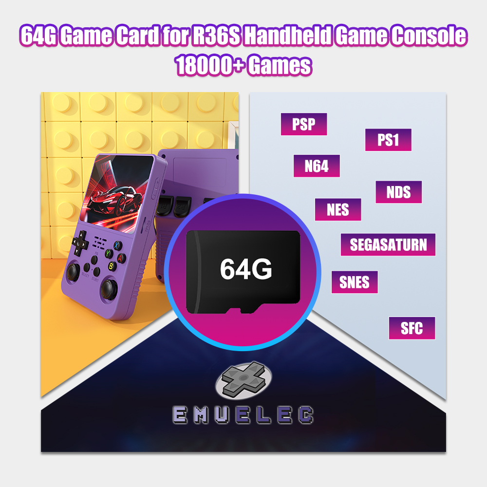 Retro Gaming Handheld Console - Tarjeta TF de juego de 64G